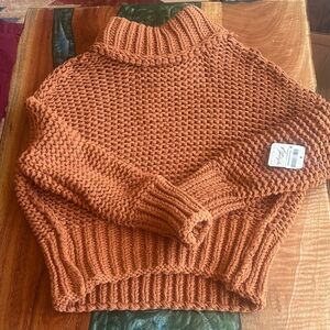 Free People Cowl Neck Sweater in Rich Orange